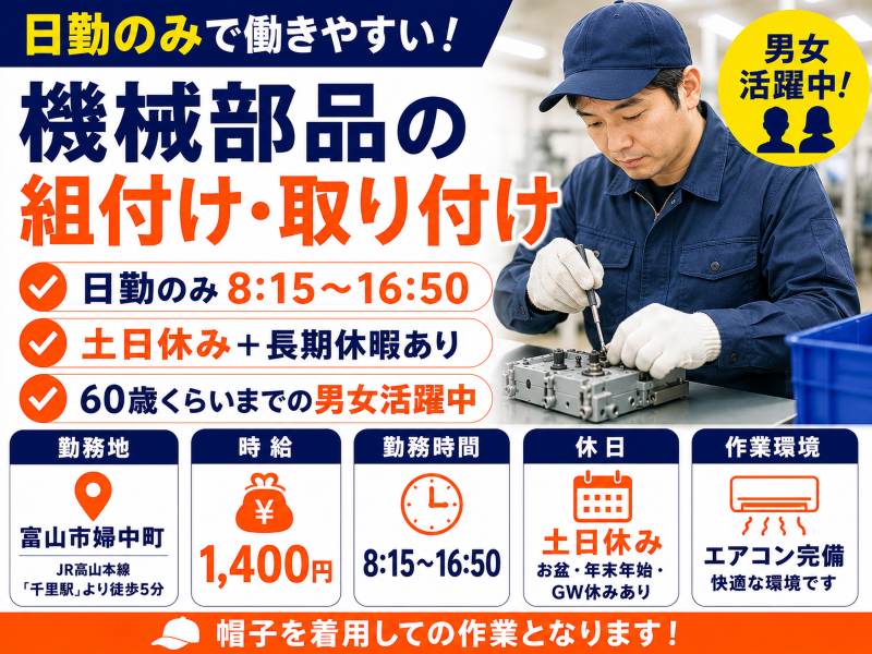 60歳くらいまで活躍中！日勤のみの部品組立スタッフ／千里駅徒歩5分
